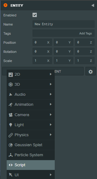 Attaching a script component to the newly created entity