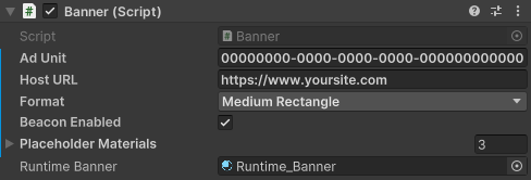 The Banner script settings in the Unity Inspector window.