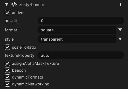 The Zesty Banner configuration options.