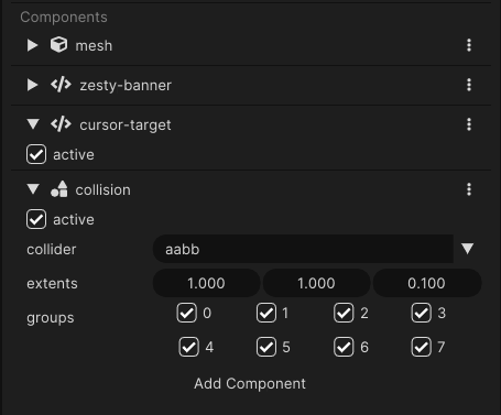 Adding the cursor-target and collision component